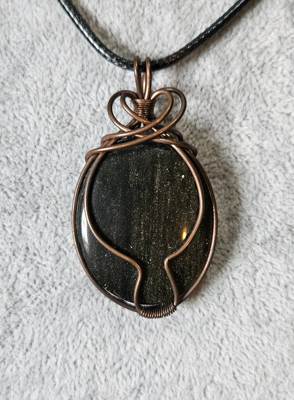 Gold Sheen Obsidian Wire Wrapped Pendant