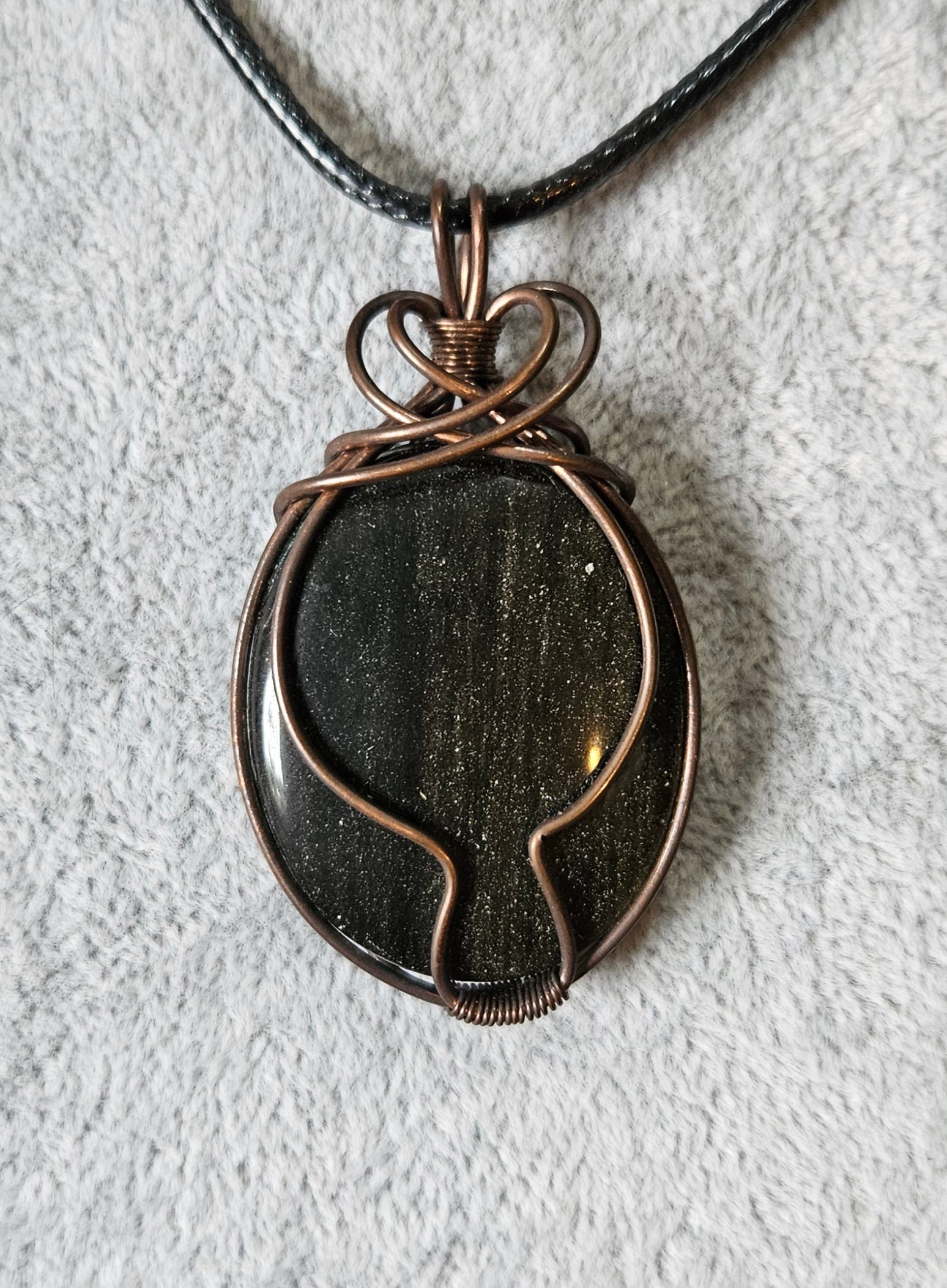 Gold Sheen Obsidian Wire Wrapped Pendant