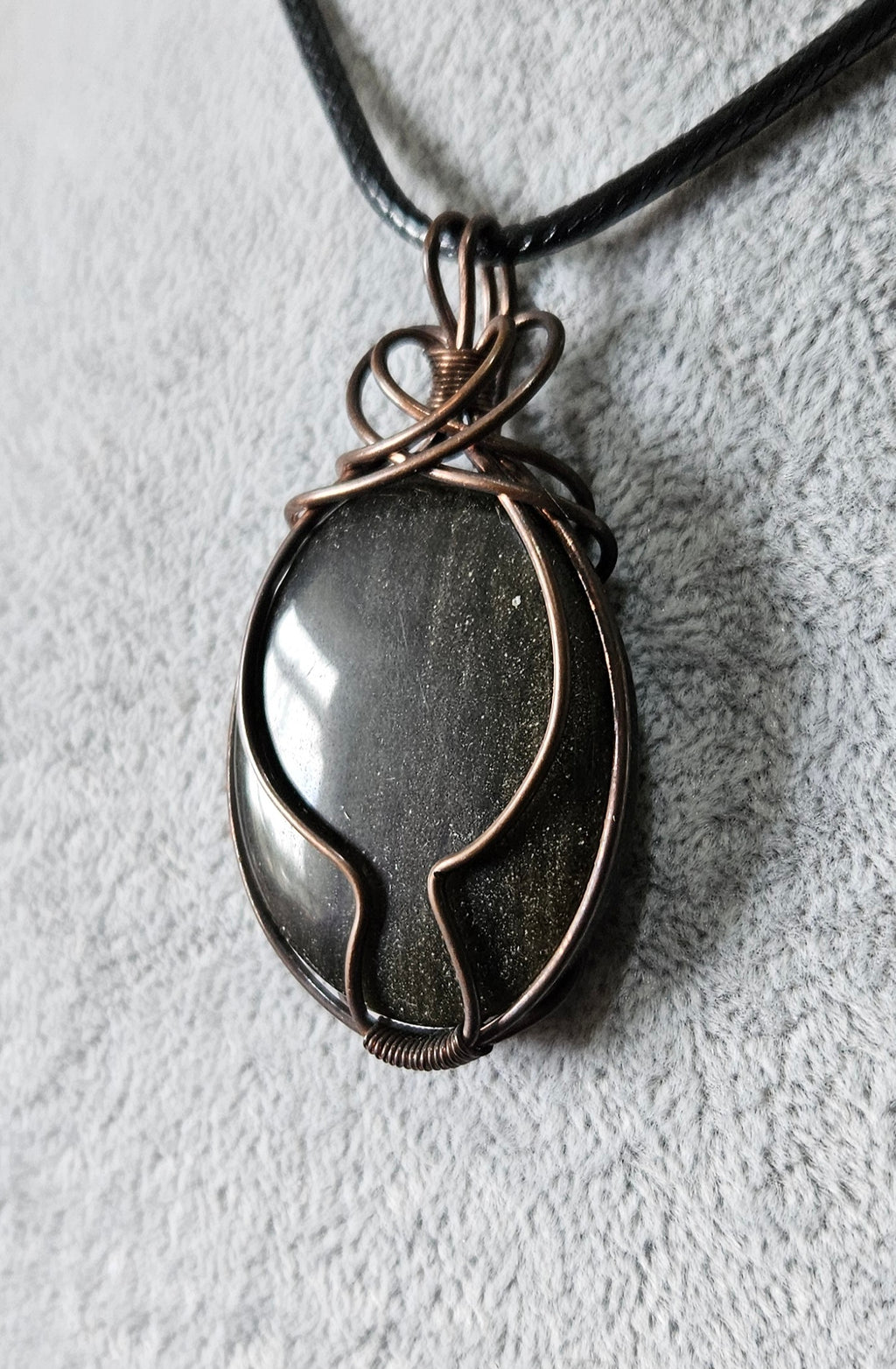 Gold Sheen Obsidian Wire Wrapped Pendant