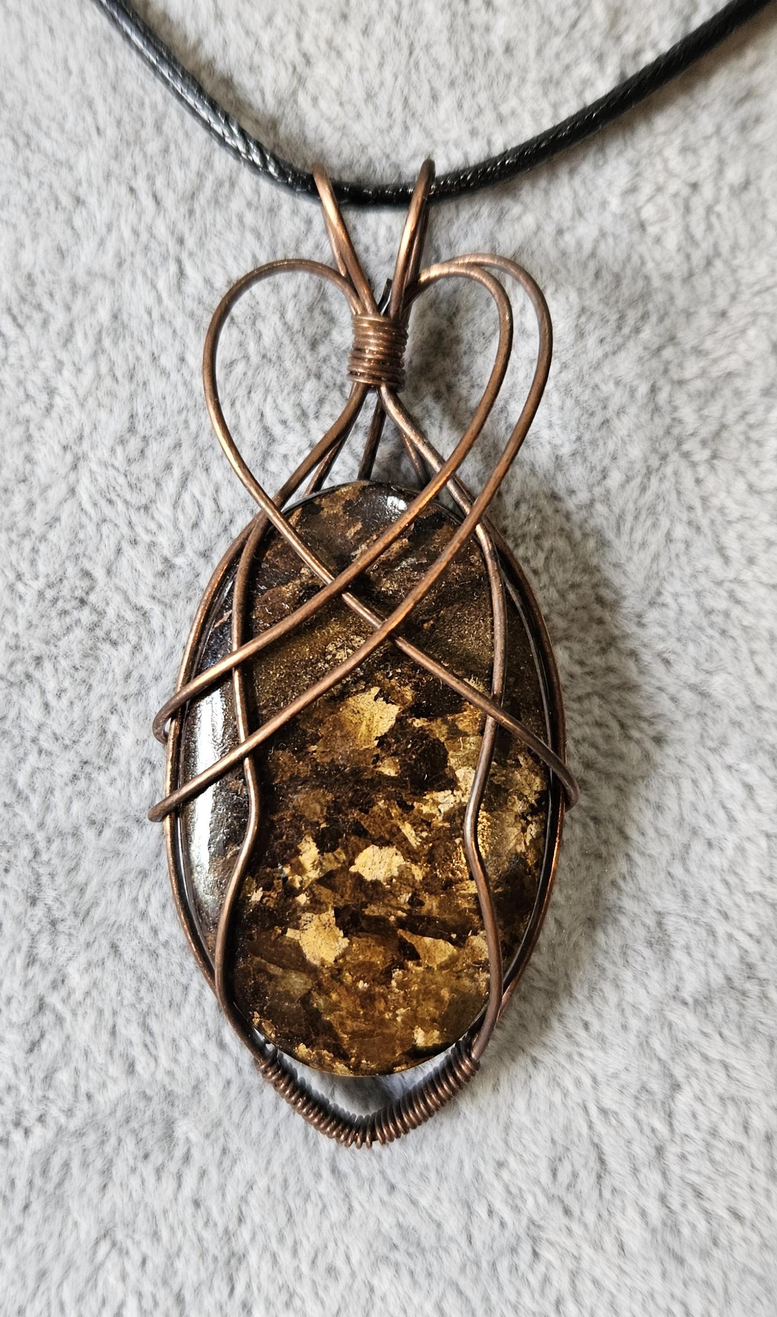 Unique Flashy Bronzite Wire Wrapped Pendant