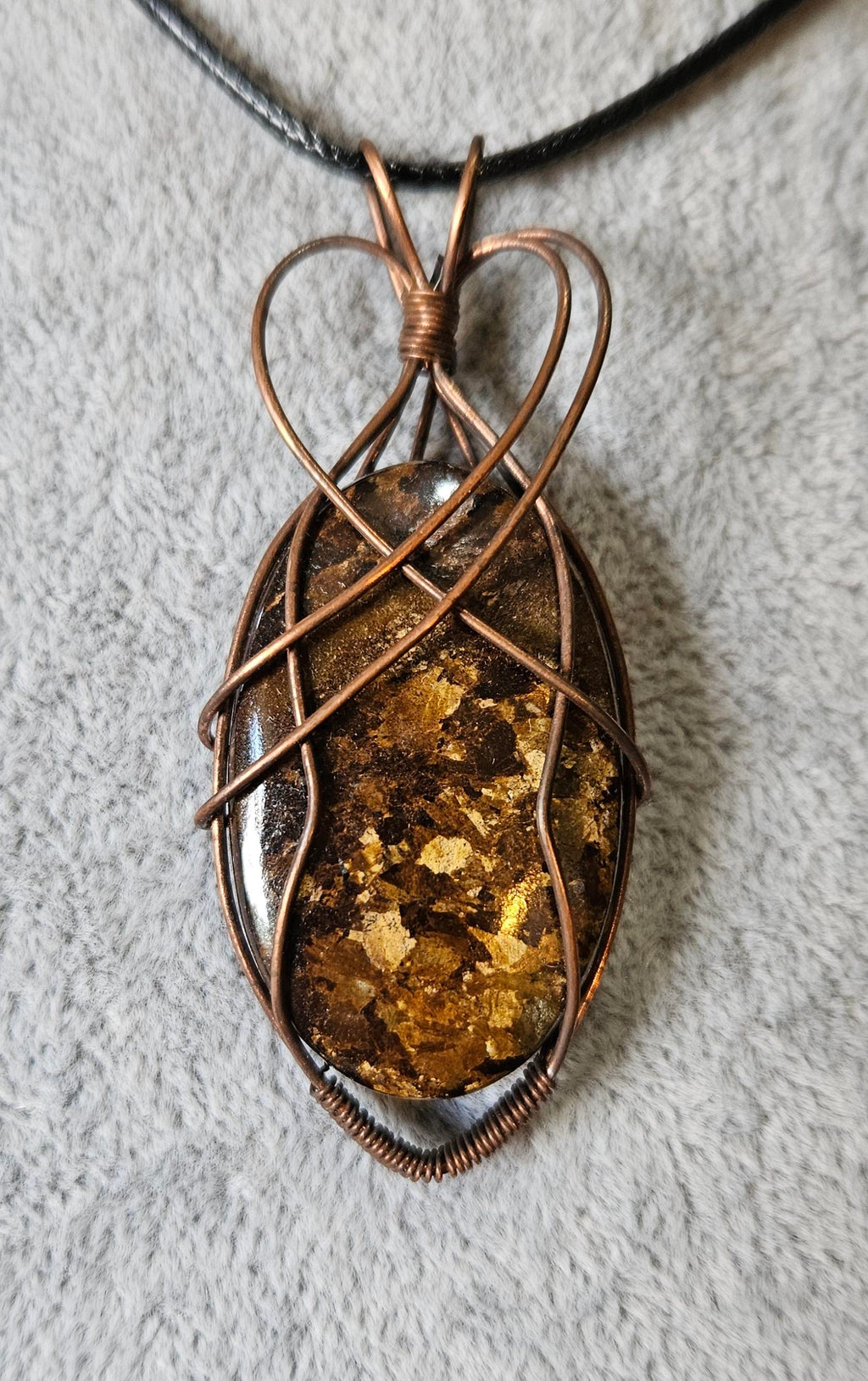 Unique Flashy Bronzite Wire Wrapped Pendant