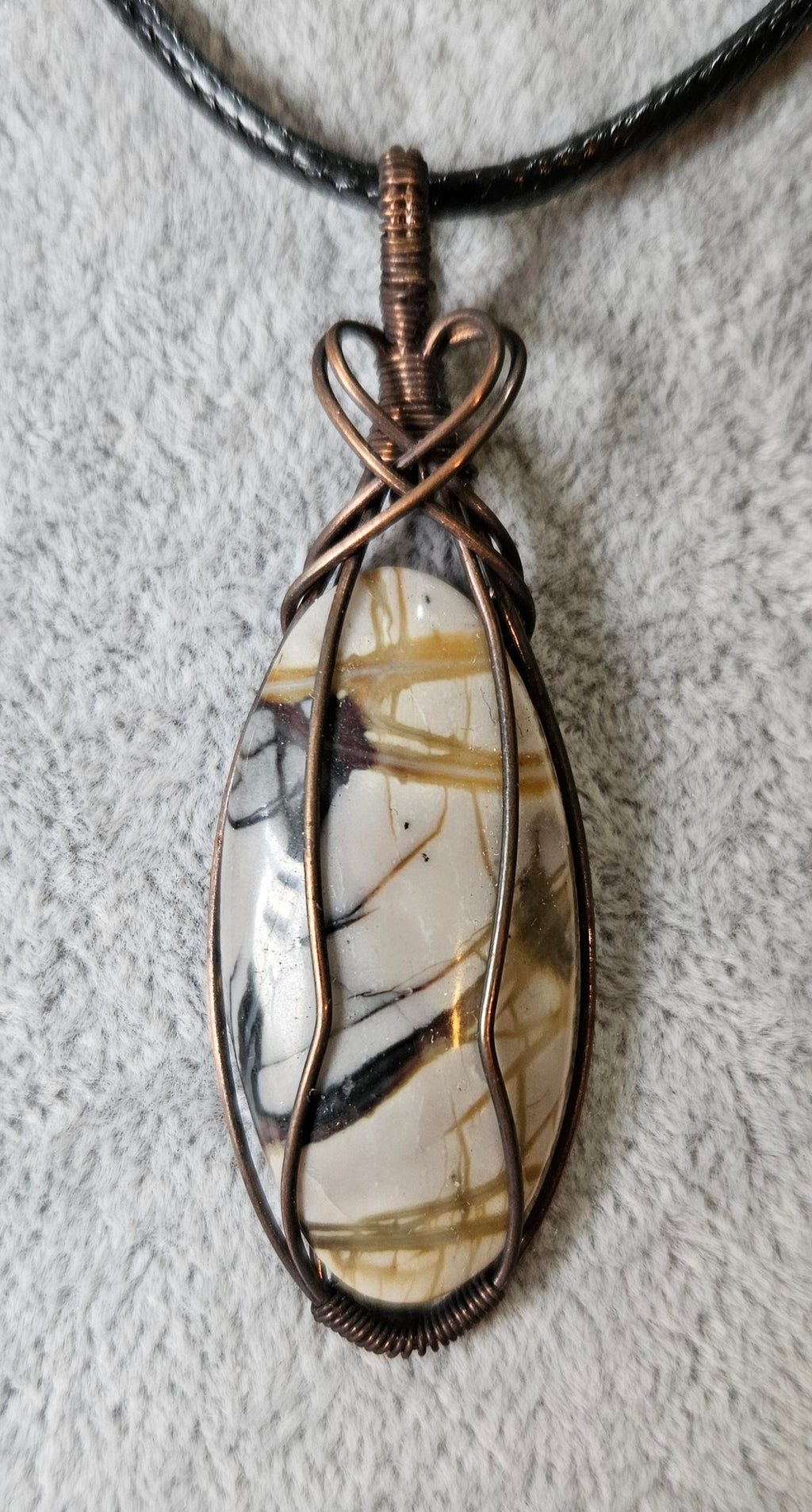 Unusual Picture Jasper Wire Wrapped Pendant