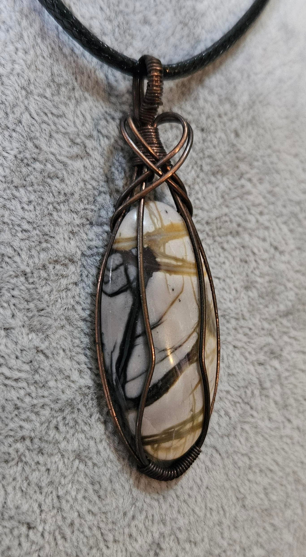 Unusual Picture Jasper Wire Wrapped Pendant