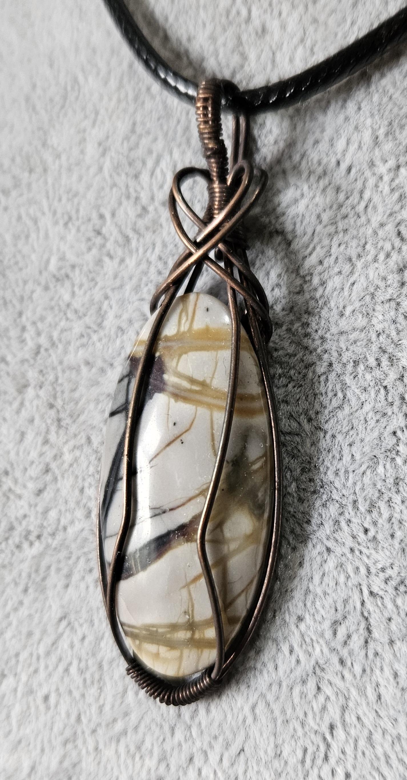 Unusual Picture Jasper Wire Wrapped Pendant