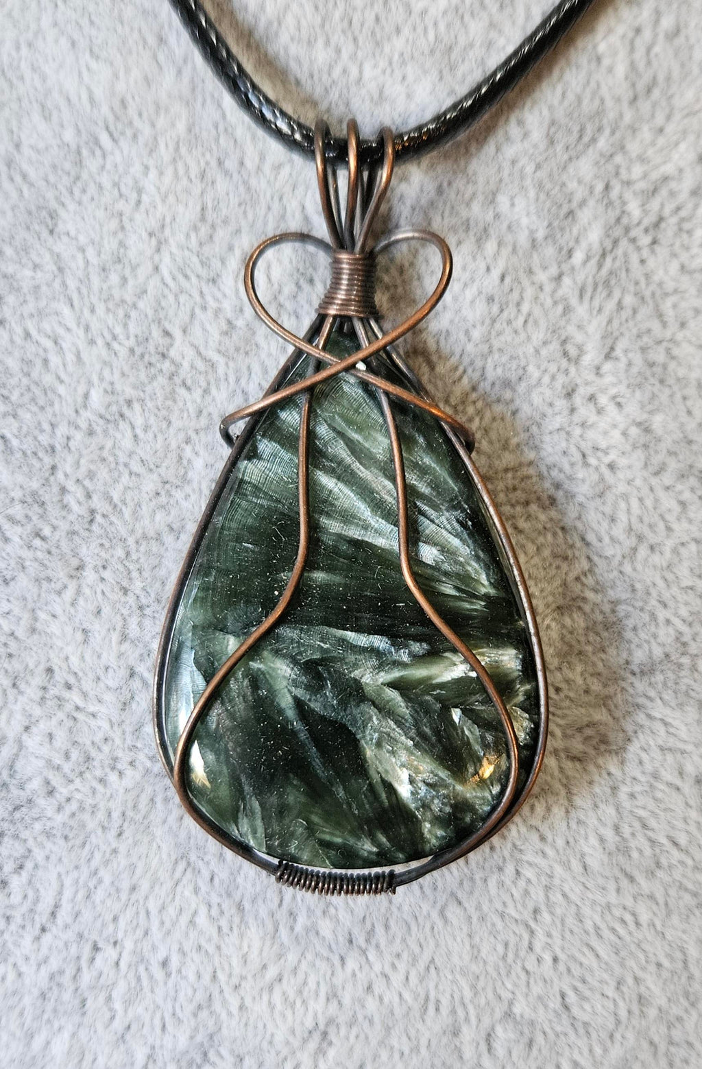 Beautiful Seraphinite Wire Wrapped Pendant