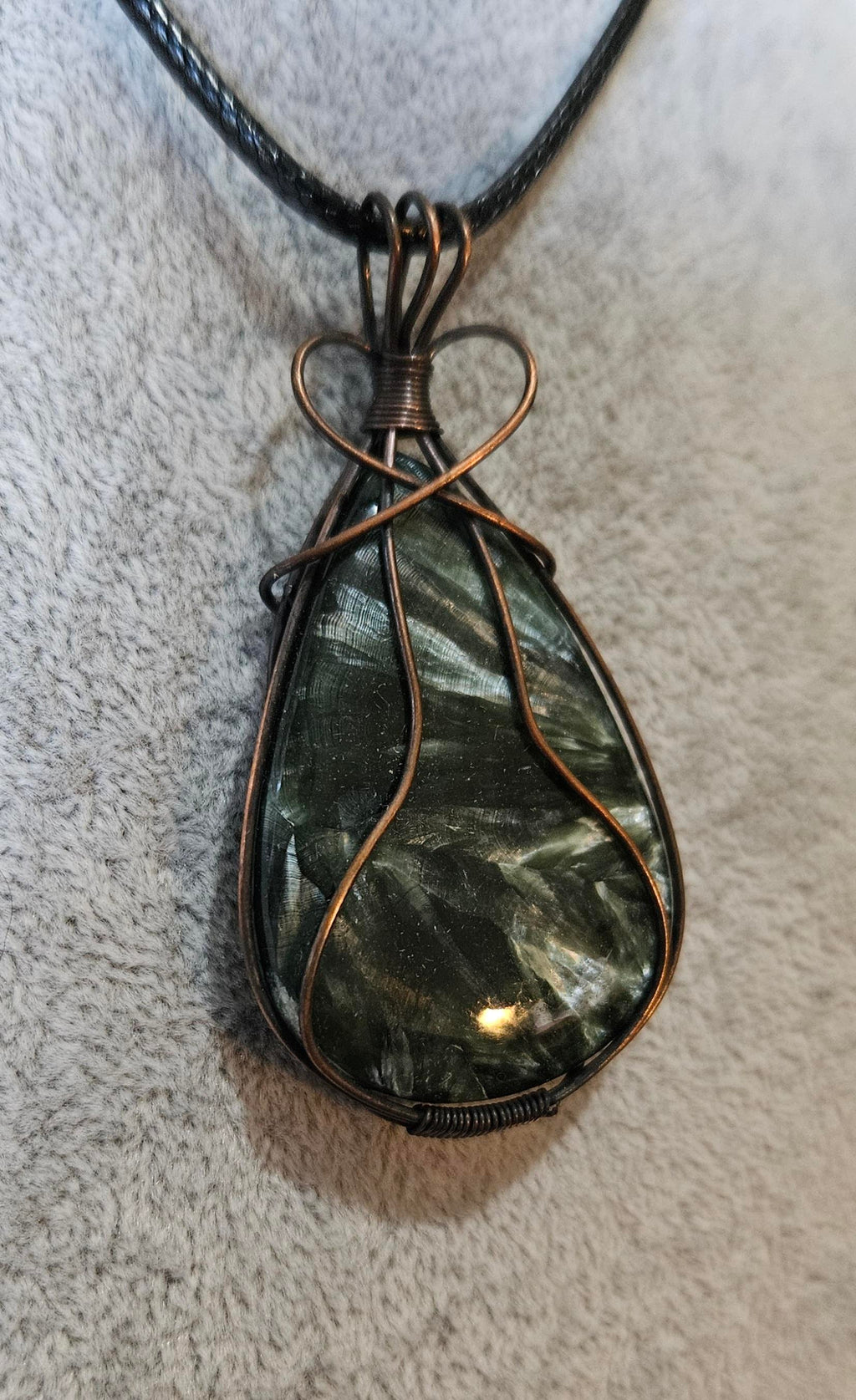Beautiful Seraphinite Wire Wrapped Pendant