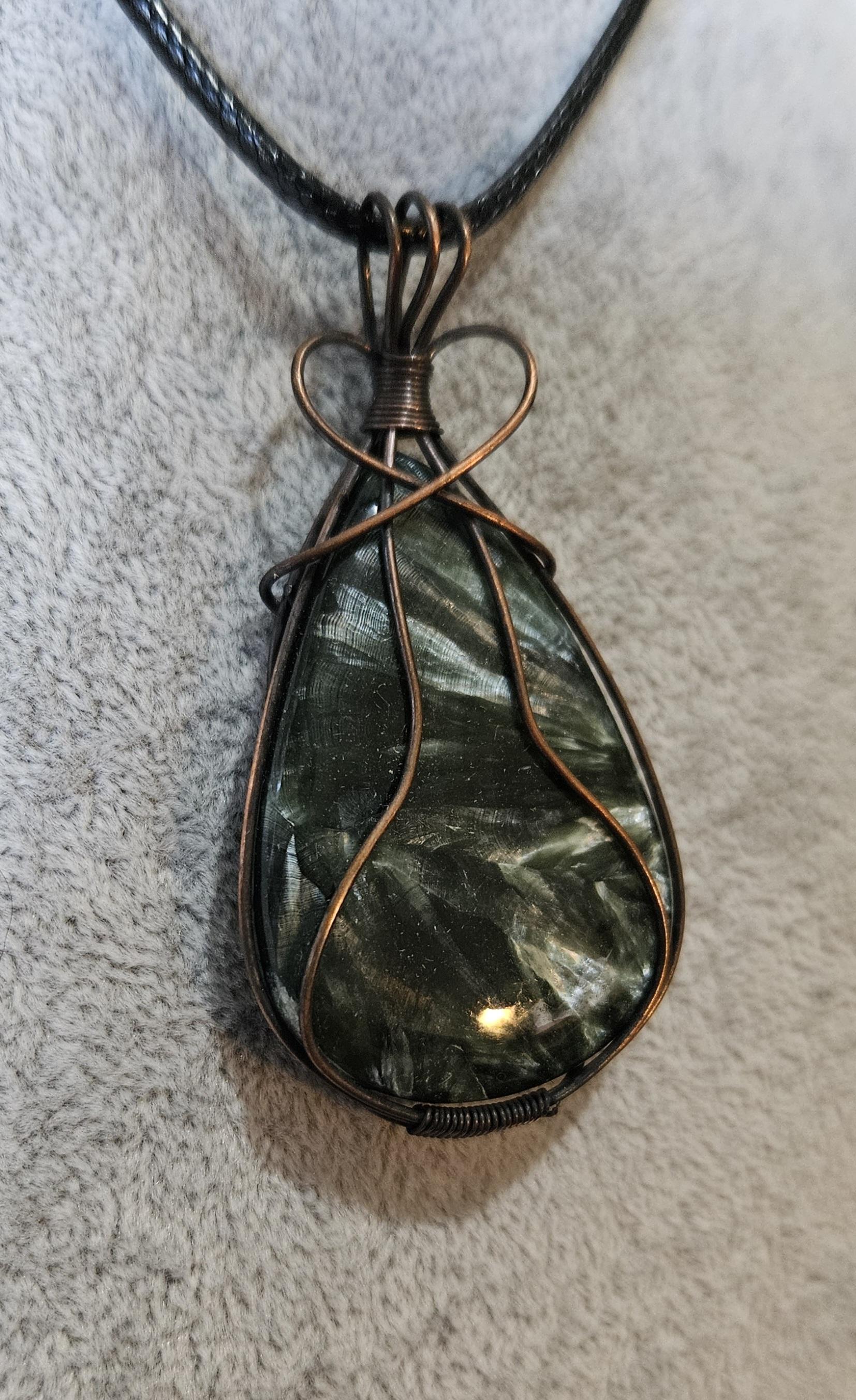 Beautiful Seraphinite Wire Wrapped Pendant